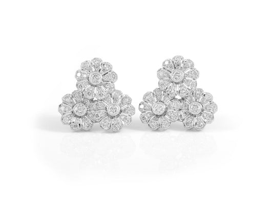 Vintage 1950s 4.28 Carat Diamond Triple Flower Earrings