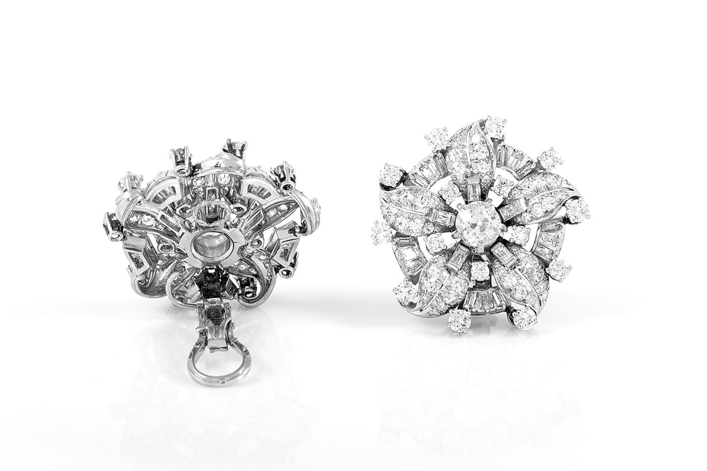 Vintage 1940s 9.00 Carat Diamond Flower Earrings