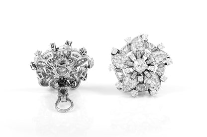 Vintage 1940s 9.00 Carat Diamond Flower Earrings