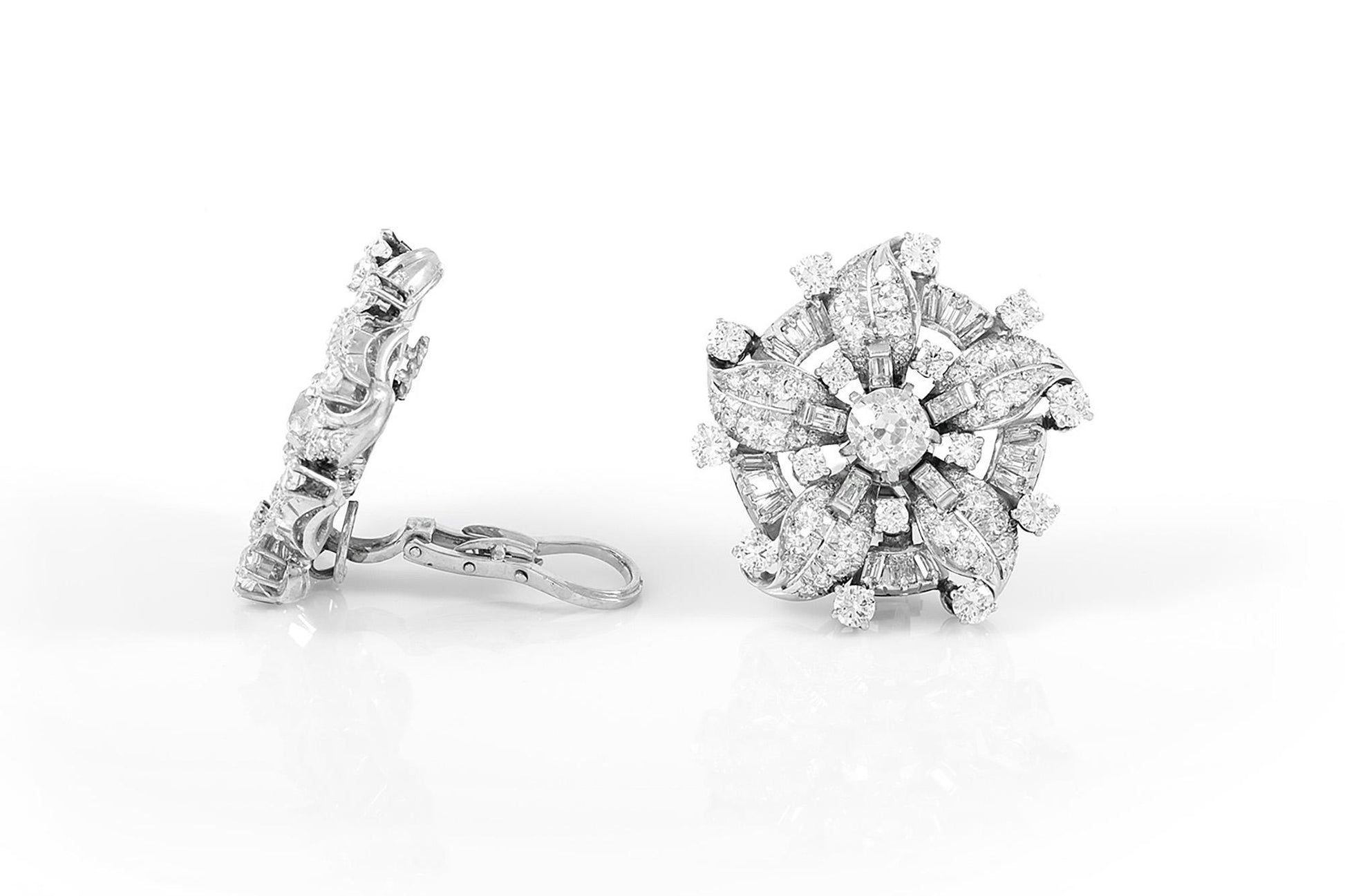 Vintage 1940s 9.00 Carat Diamond Flower Earrings