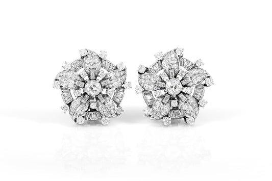 Vintage 1940s 9.00 Carat Diamond Flower Earrings