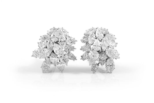 Vintage 1950s 32.00 Carat Pear-Shaped and Marquise Cut Diamond Cluster Earrings