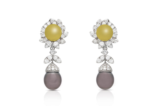 Tahitian Pearl and 5.84 Carat Diamond Dangle Earrings