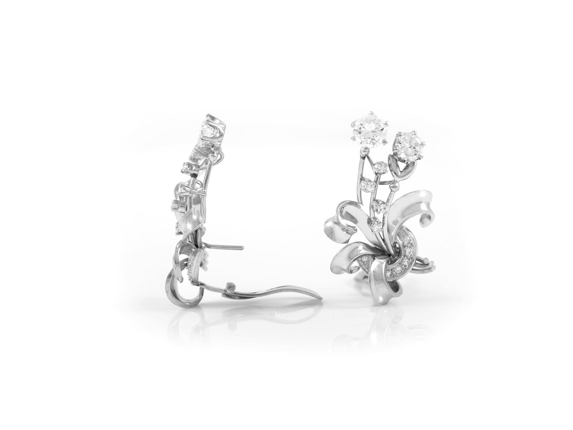 Vintage 1940s 3.80 Carat Diamond Floral Climber Earrings