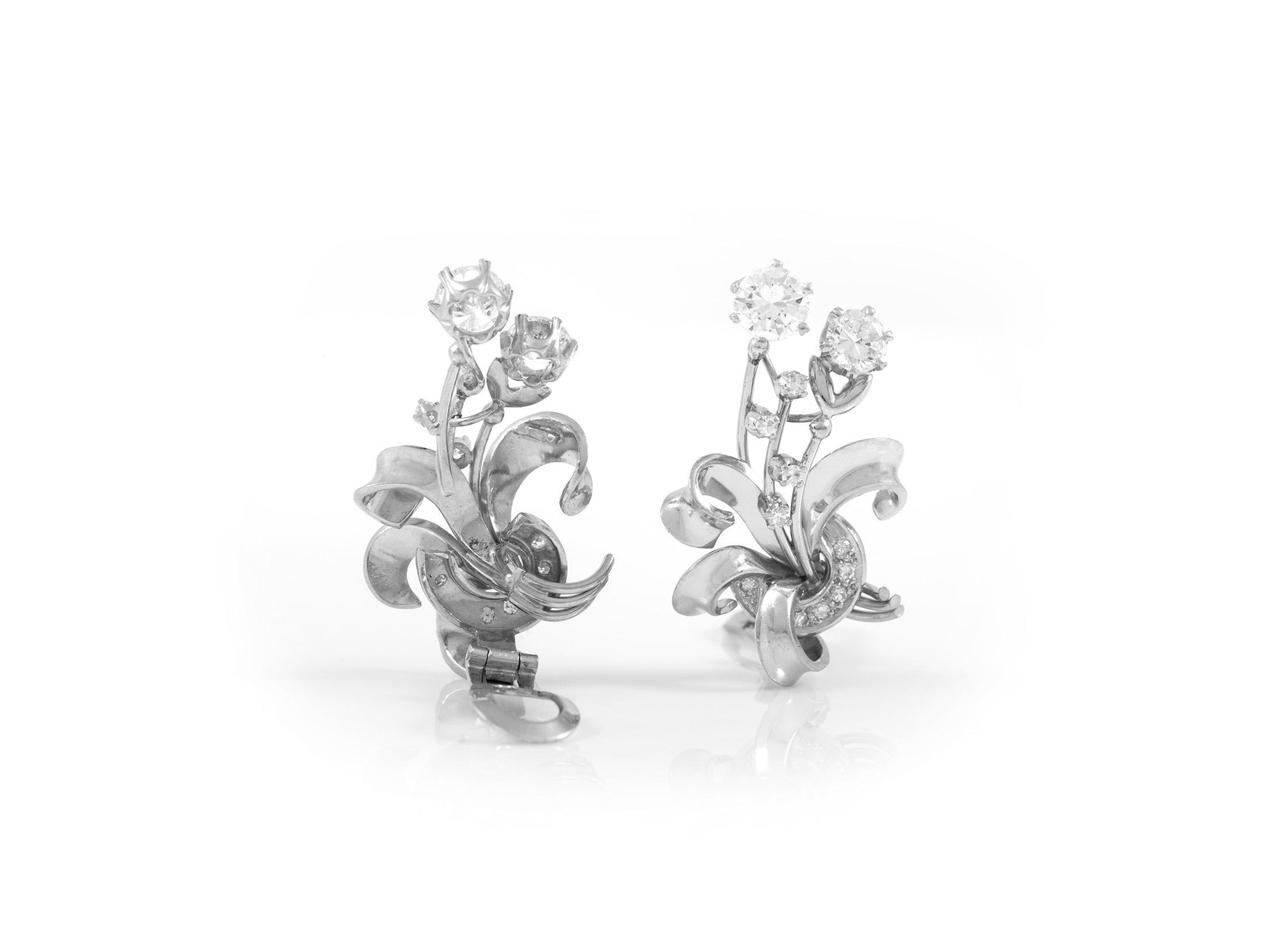 Vintage 1940s 3.80 Carat Diamond Floral Climber Earrings