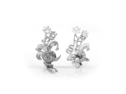 Vintage 1940s 3.80 Carat Diamond Floral Climber Earrings