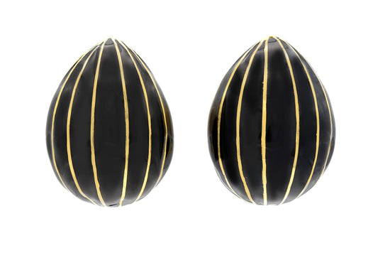 David Webb Black Enamel and Gold Almond Earrings