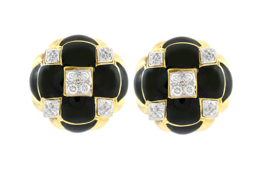 David Webb Black Enamel and Diamond Earrings