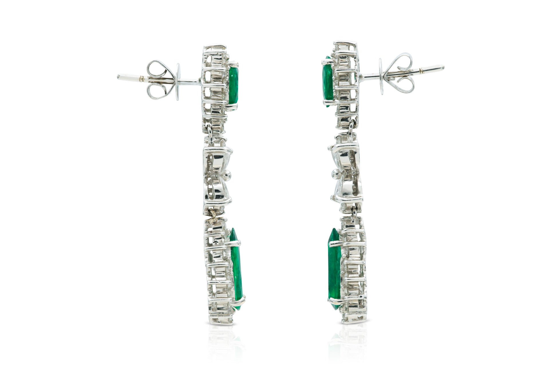 3.50 Carat Pear-Shaped Emeralds & Diamonds Dangle Earrings