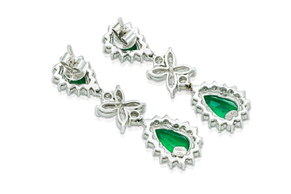 3.50 Carat Pear-Shaped Emeralds & Diamonds Dangle Earrings