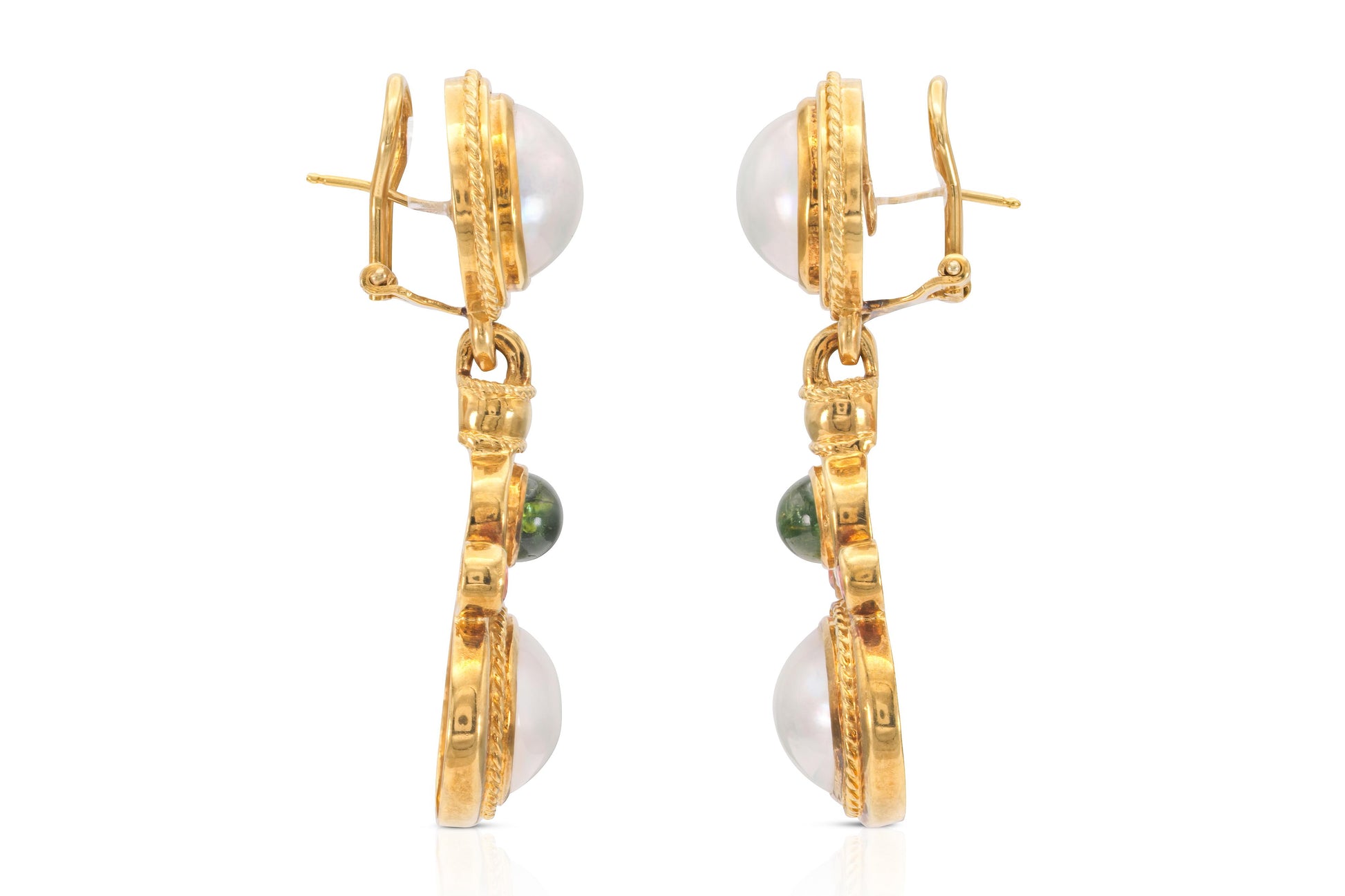 Vintage 1970s Pearl, Peridot, & Tourmaline Dangle Earrings