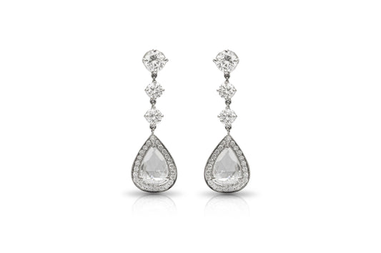 7.01 Carat Pear-Shaped Rose Cut Diamond Dangle Earrings