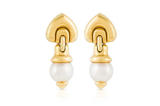 Vintage 1990s Bvlgari Drop Pearl Earrings