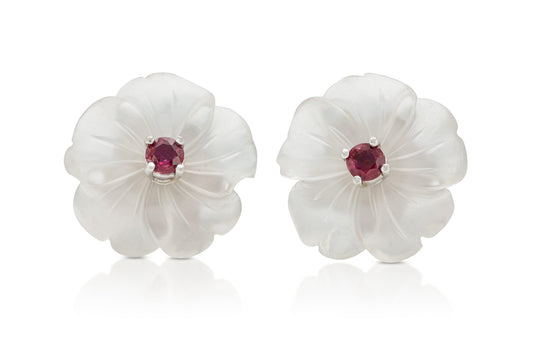 Vintage 1980s Tiffany & Co. Angela Cummings Crystal Flower Earrings with Rubies