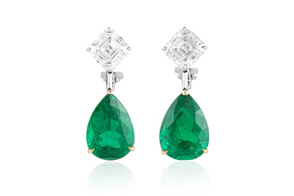 15.97 Carat Colombian Emerald Drop and 6.83 Carat Diamond Earrings