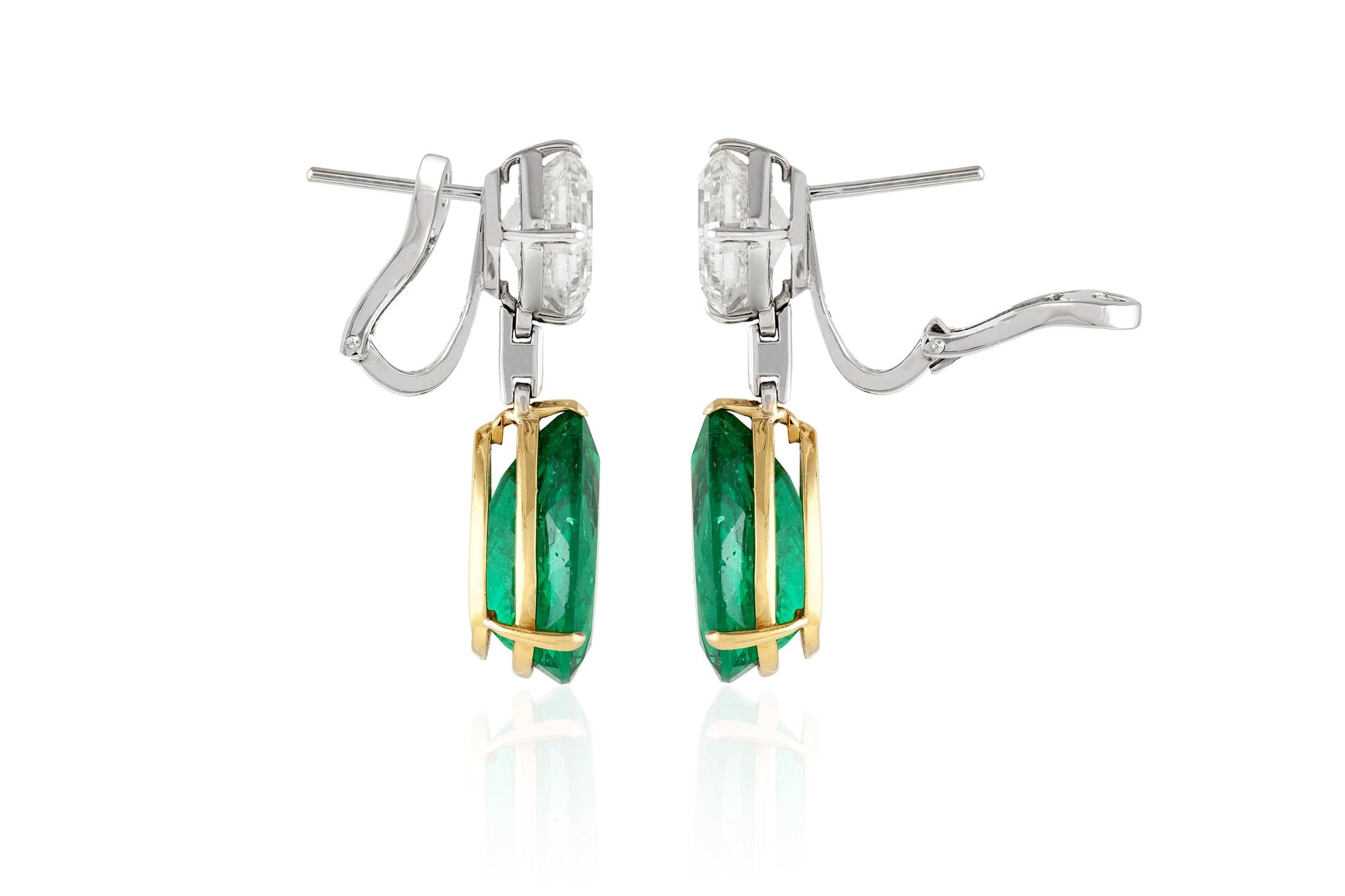 15.97 Carat Colombian Emerald Drop and 6.83 Carat Diamond Earrings