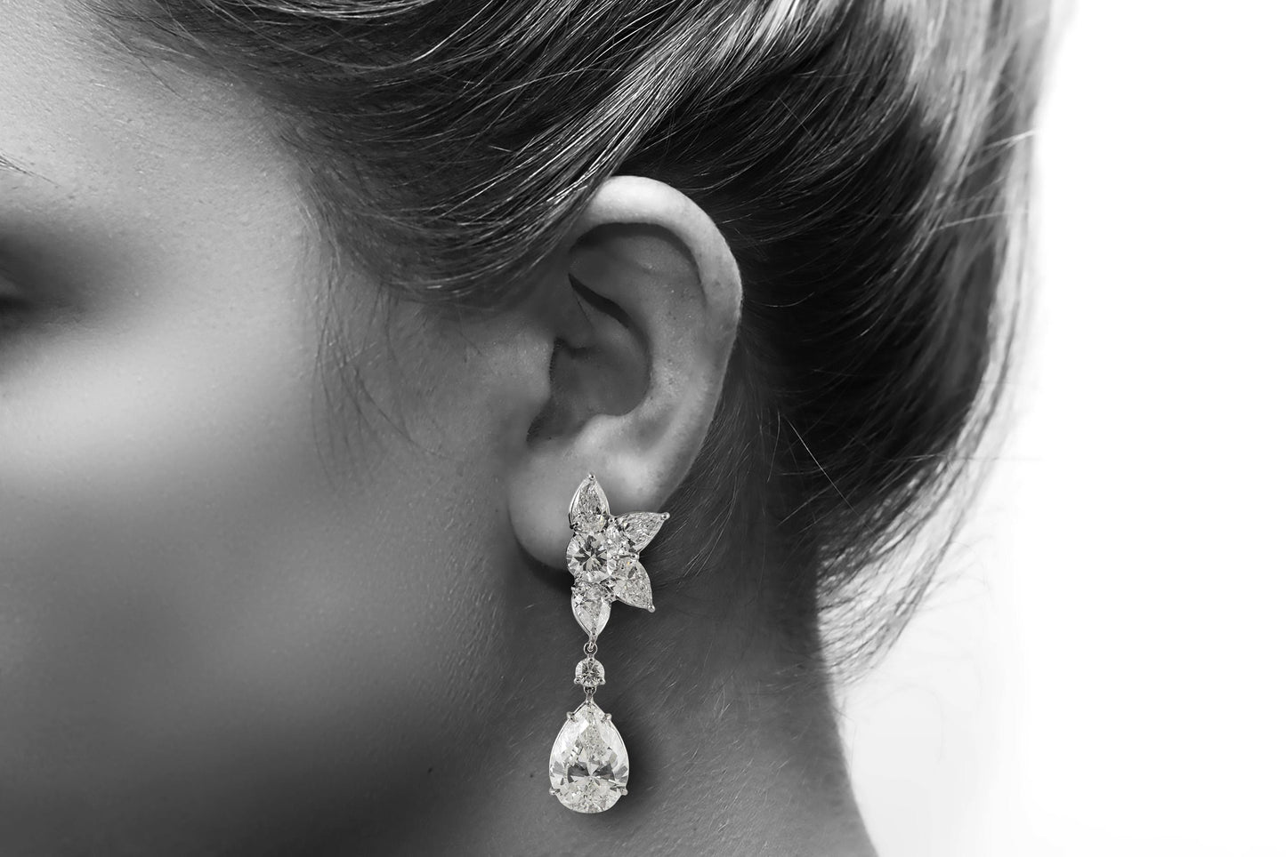 Harry Winston Diamond Cluster and Pear-Shaped Dangle Earrings