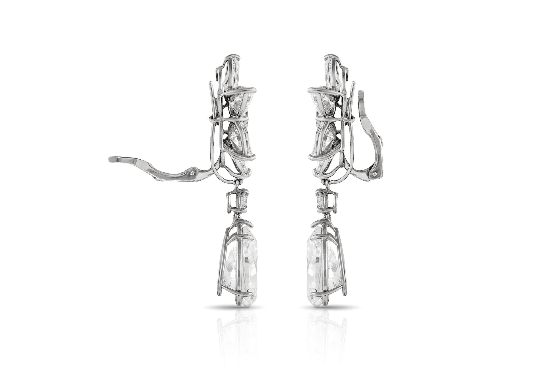 Harry Winston Diamond Cluster and Pear-Shaped Dangle Earrings