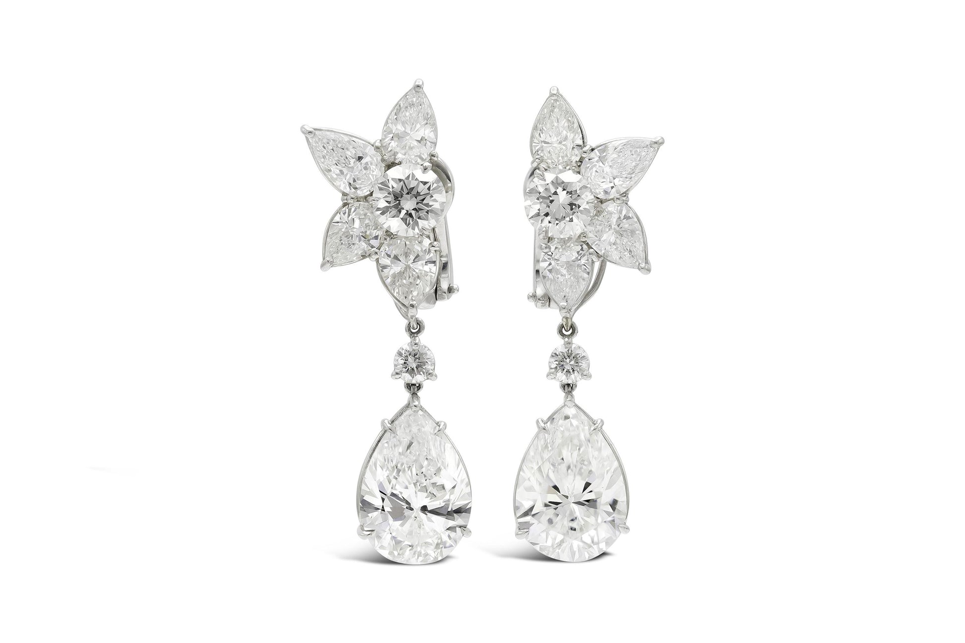 Harry Winston Diamond Cluster and Pear-Shaped Dangle Earrings