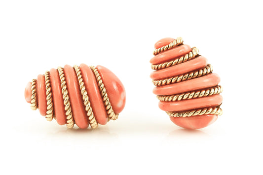 Vintage 1960s Verdura Coral and Gold Earrings