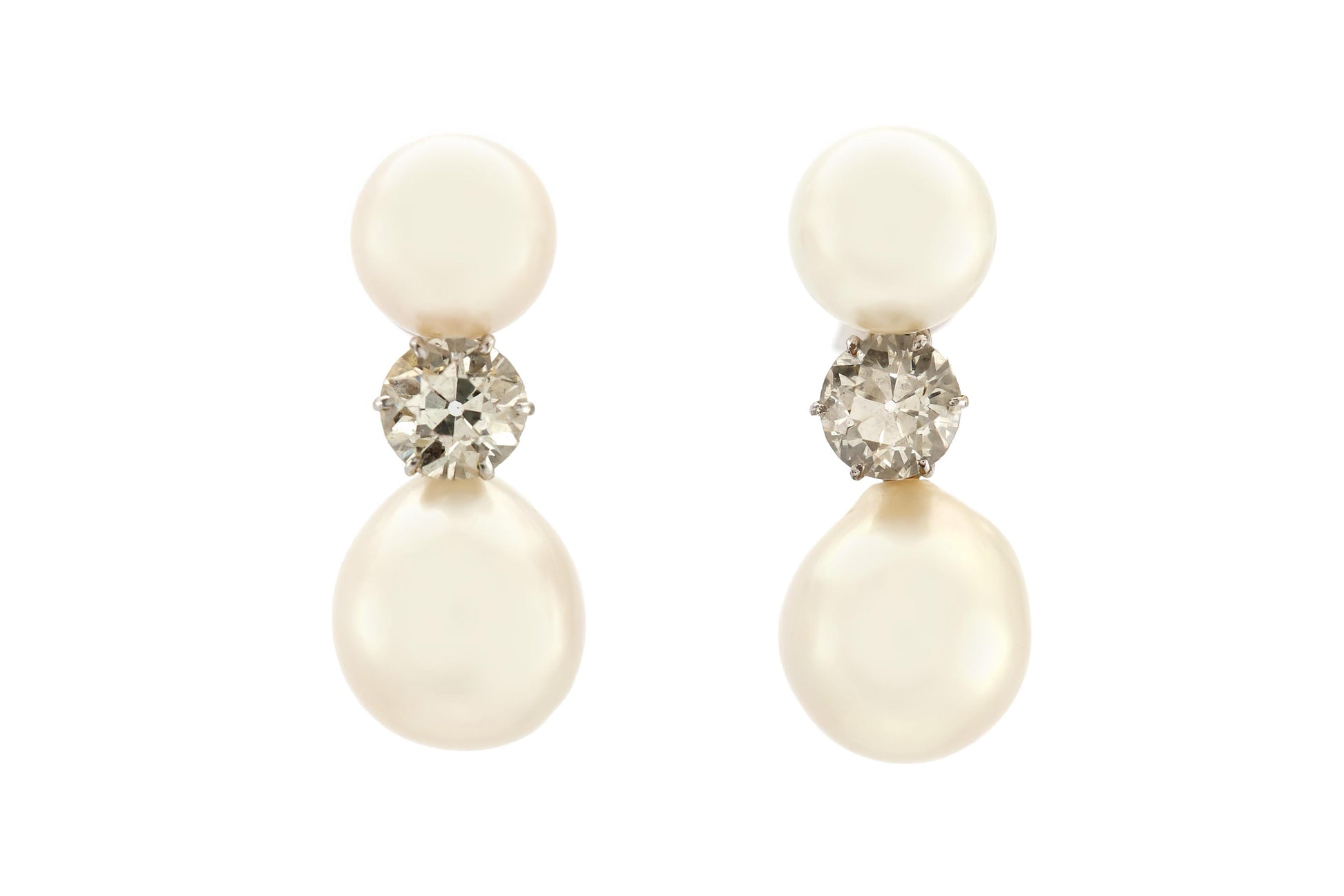 Vintage 1940s Pearl and Diamond Drop Earrings