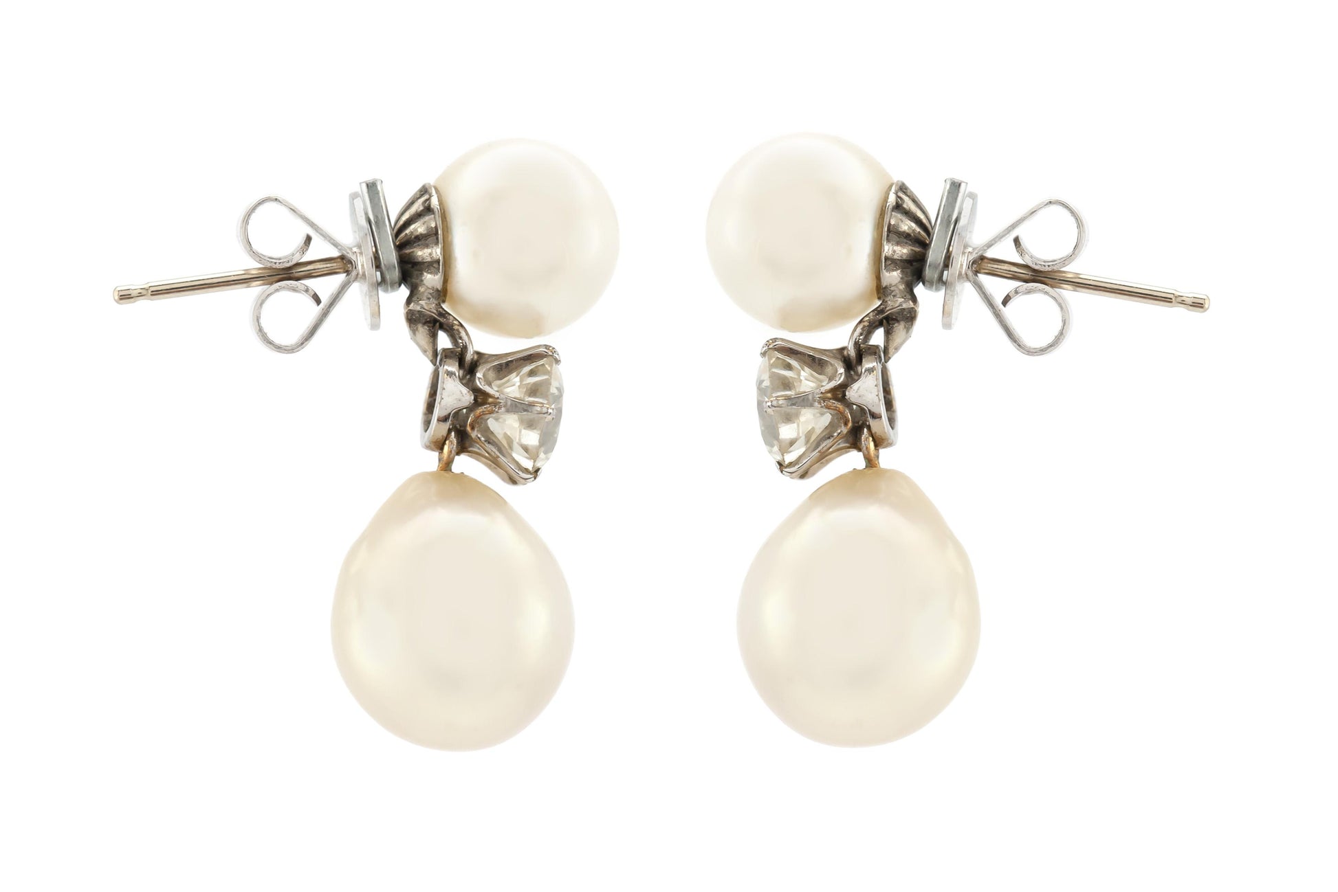 Vintage 1940s Pearl and Diamond Drop Earrings