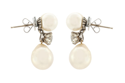 Vintage 1940s Pearl and Diamond Drop Earrings