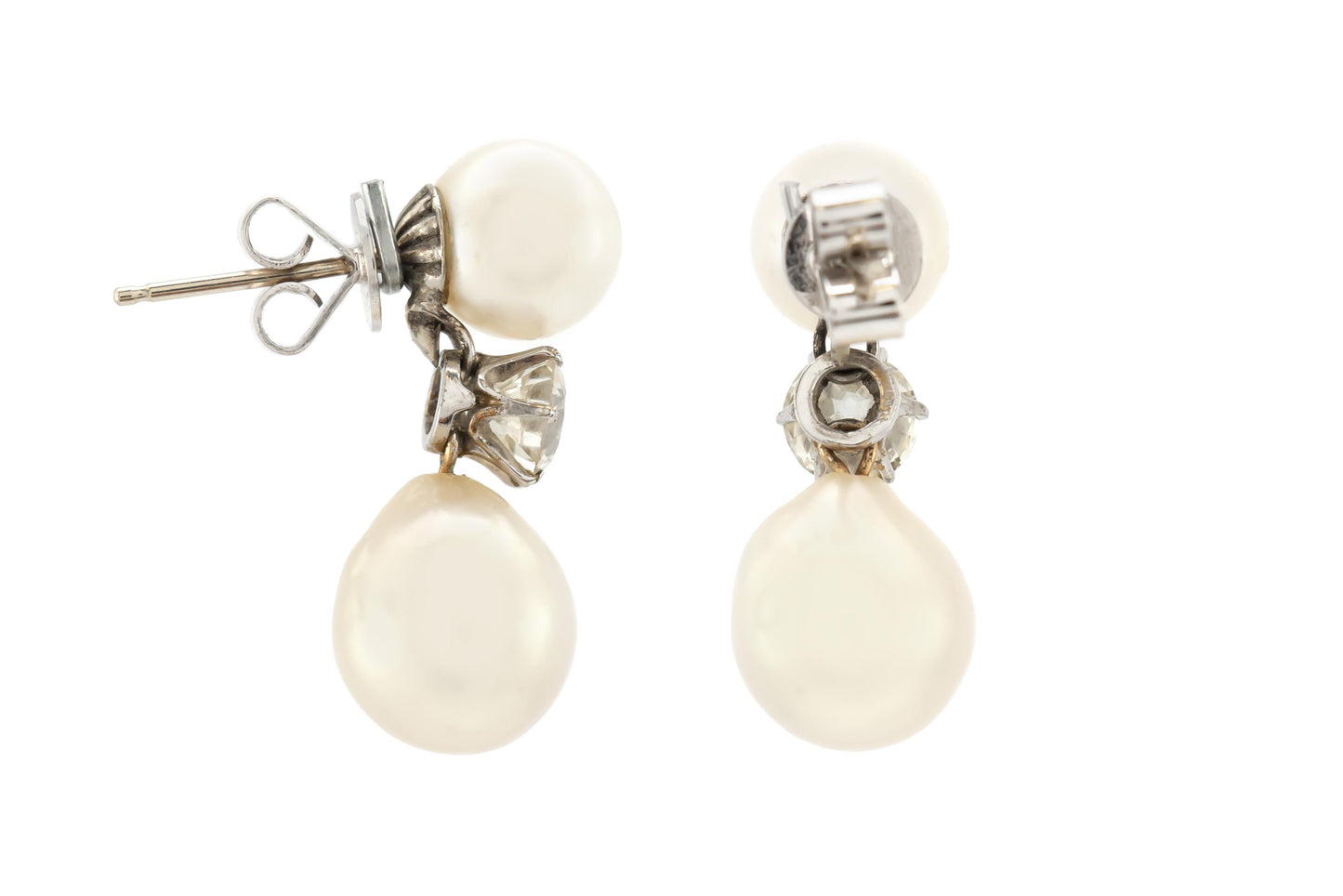 Vintage 1940s Pearl and Diamond Drop Earrings