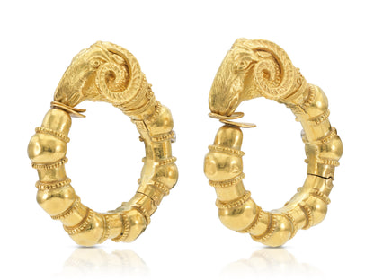 Vintage 1970s Gold Ram Hoop Earrings