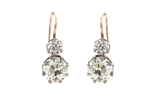 6.12 Carat Old European Cut Diamond Drop Earrings