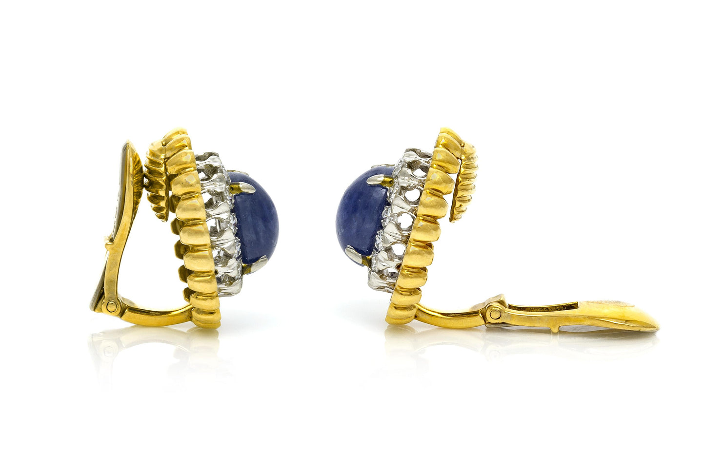 Vintage 1970s David Webb 10.00 Carat Cabochon Sapphire Earrings with Diamonds