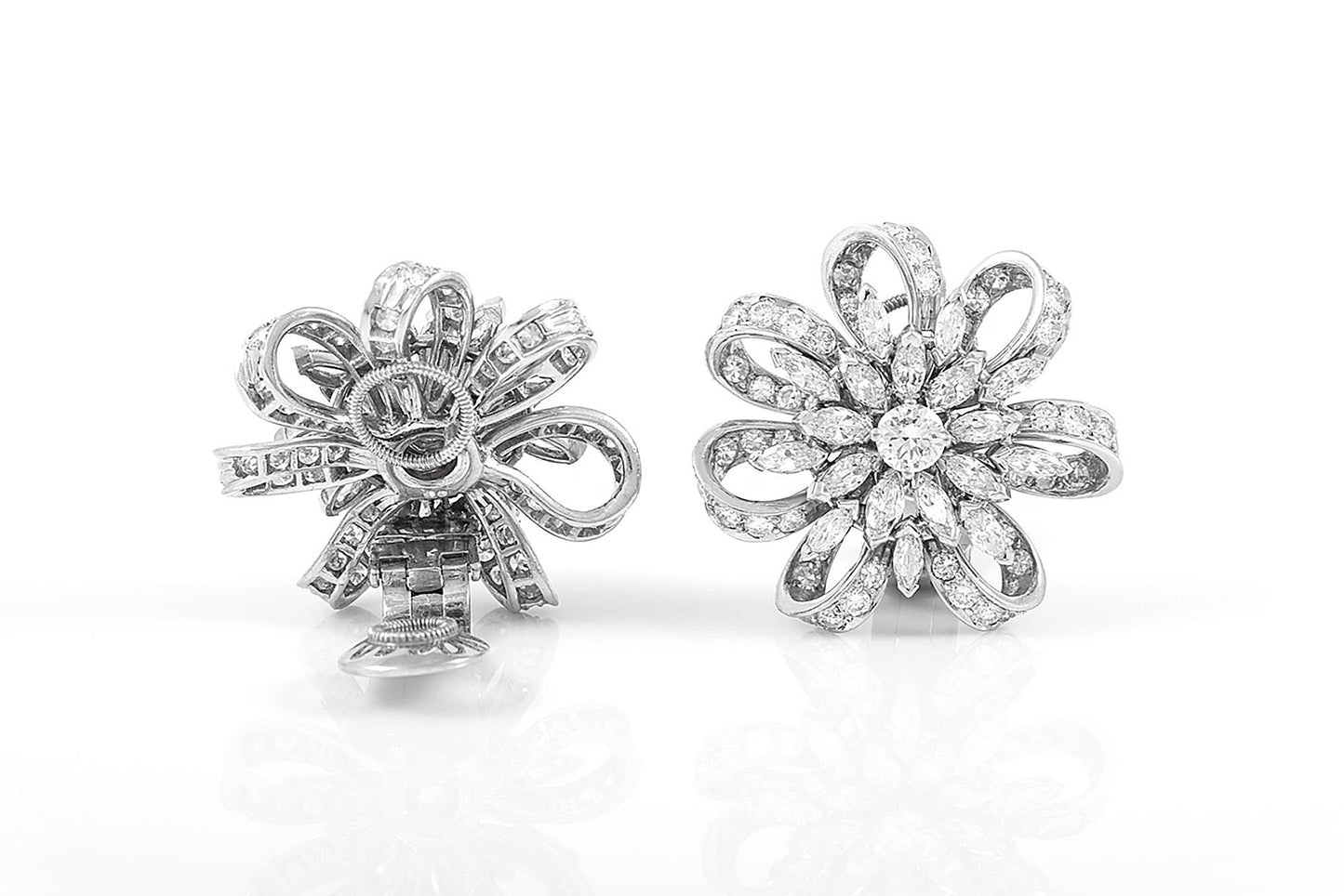 Vintage 1950s 9.00 Carat Diamond Flower Earrings