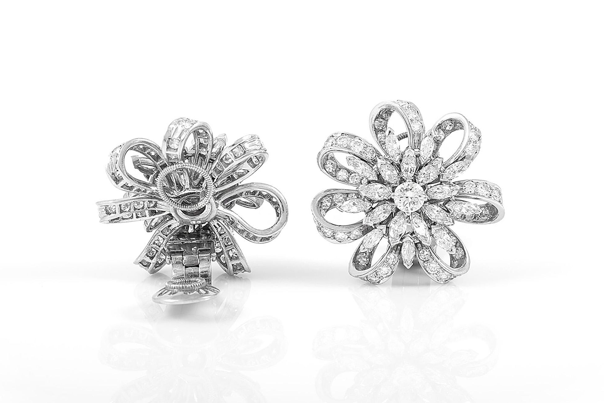 Vintage 1950s 9.00 Carat Diamond Flower Earrings