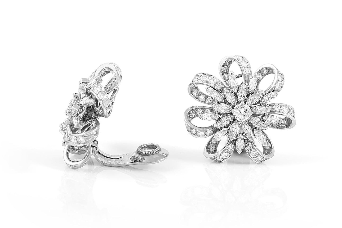 Vintage 1950s 9.00 Carat Diamond Flower Earrings