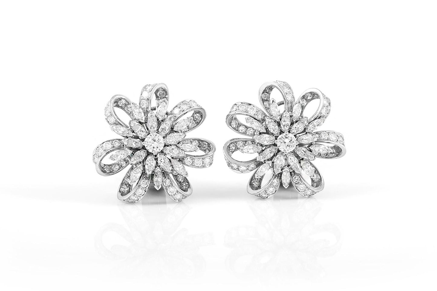 Vintage 1950s 9.00 Carat Diamond Flower Earrings