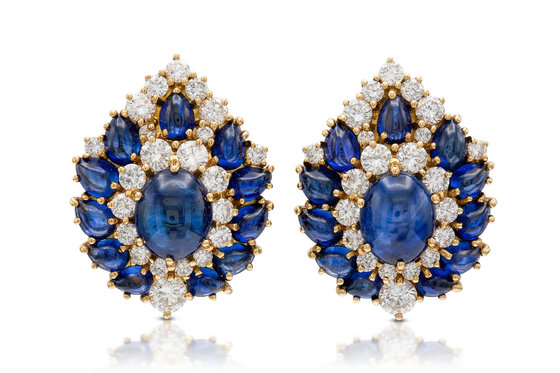 Vintage 1960s Harry Winston Cabochon Sapphire and Diamond Earrings