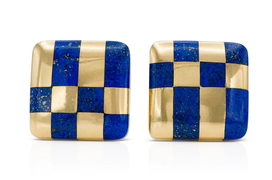 Vintage 1980s Tiffany & Co. Lapis Checkerboard Earrings