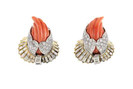 Vintage 1970s Sterlé Coral and Diamond Earrings