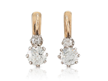 2.47 Carat Old European Cut Diamond Drop Earrings