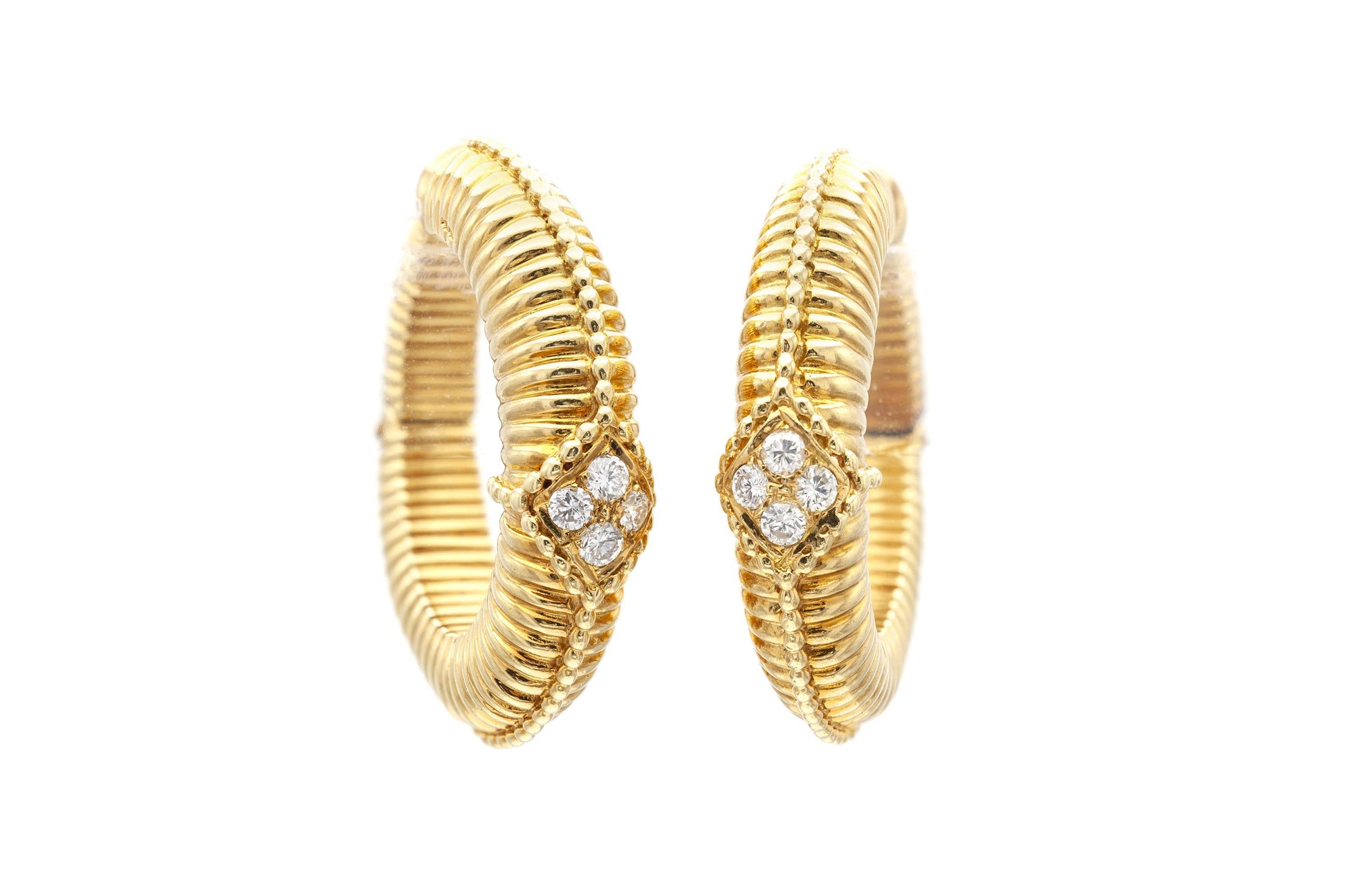 Vintage 1970s Van Cleef & Arpels Gold Hoop Earrings with Diamonds