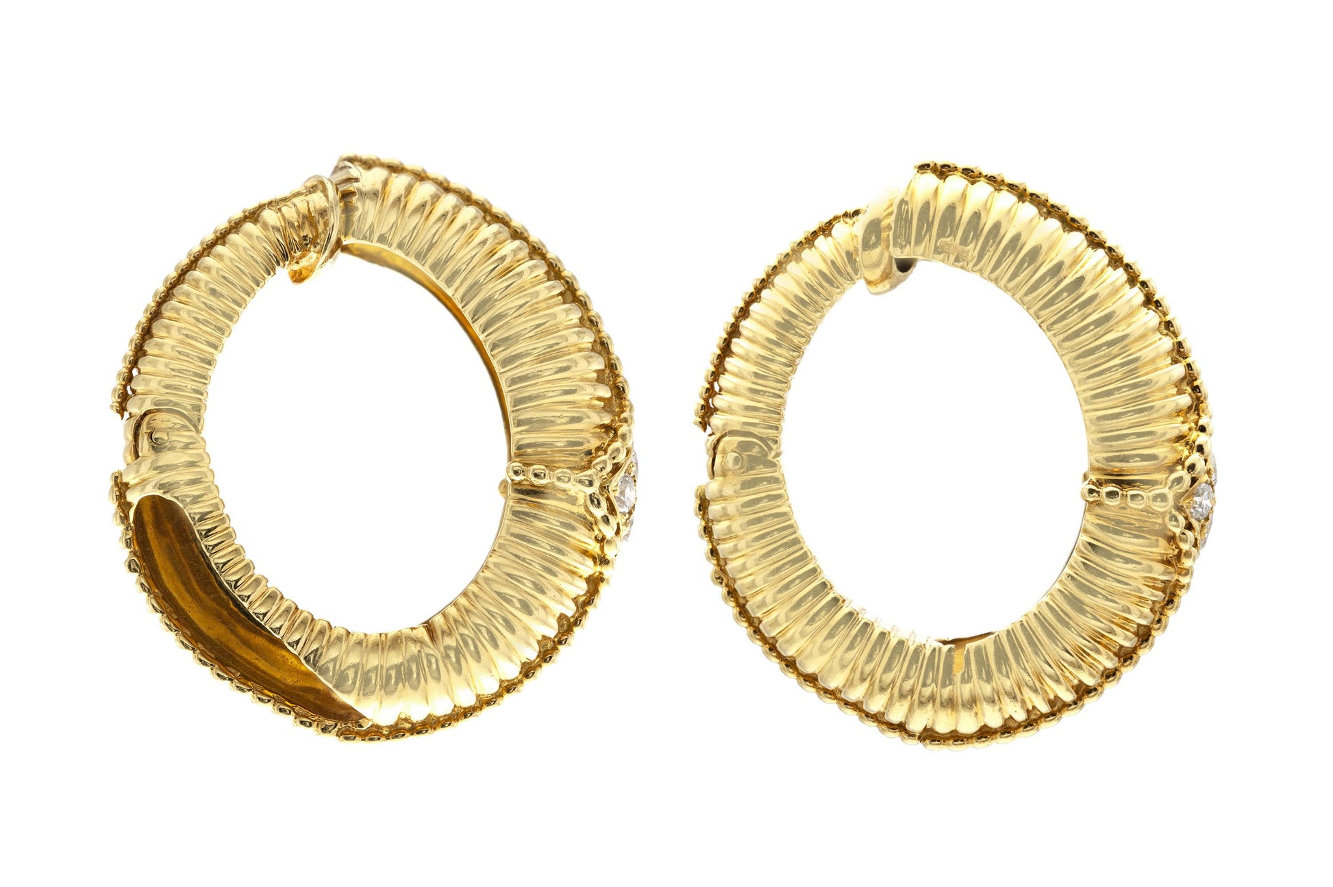 Vintage 1970s Van Cleef & Arpels Gold Hoop Earrings with Diamonds