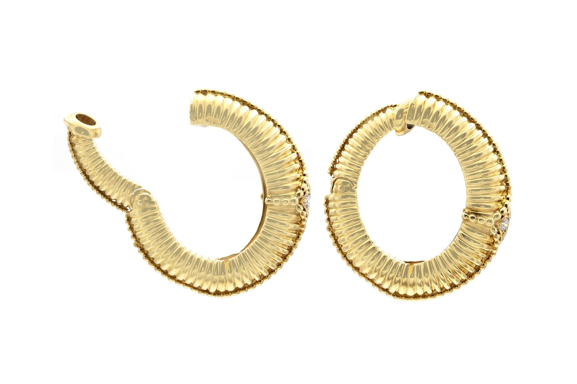 Vintage 1970s Van Cleef & Arpels Gold Hoop Earrings with Diamonds