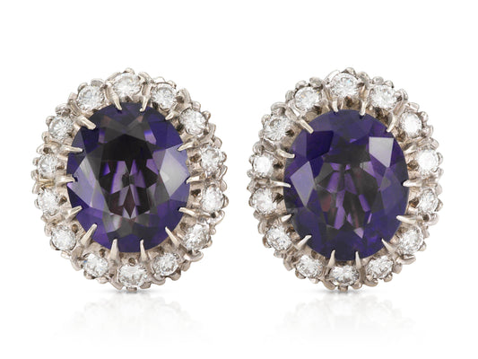 Vintage 1940s Retro Amethyst and Diamond Earrings