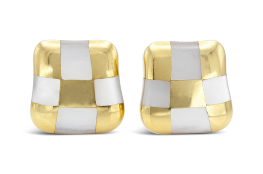 Vintage 1980s Tiffany & Co. Angela Cummings Gold and MOP Checkerboard Earrings