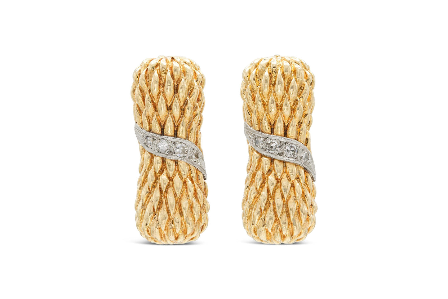 Vintage 1940s Retro Textured Earrings with Diamonds