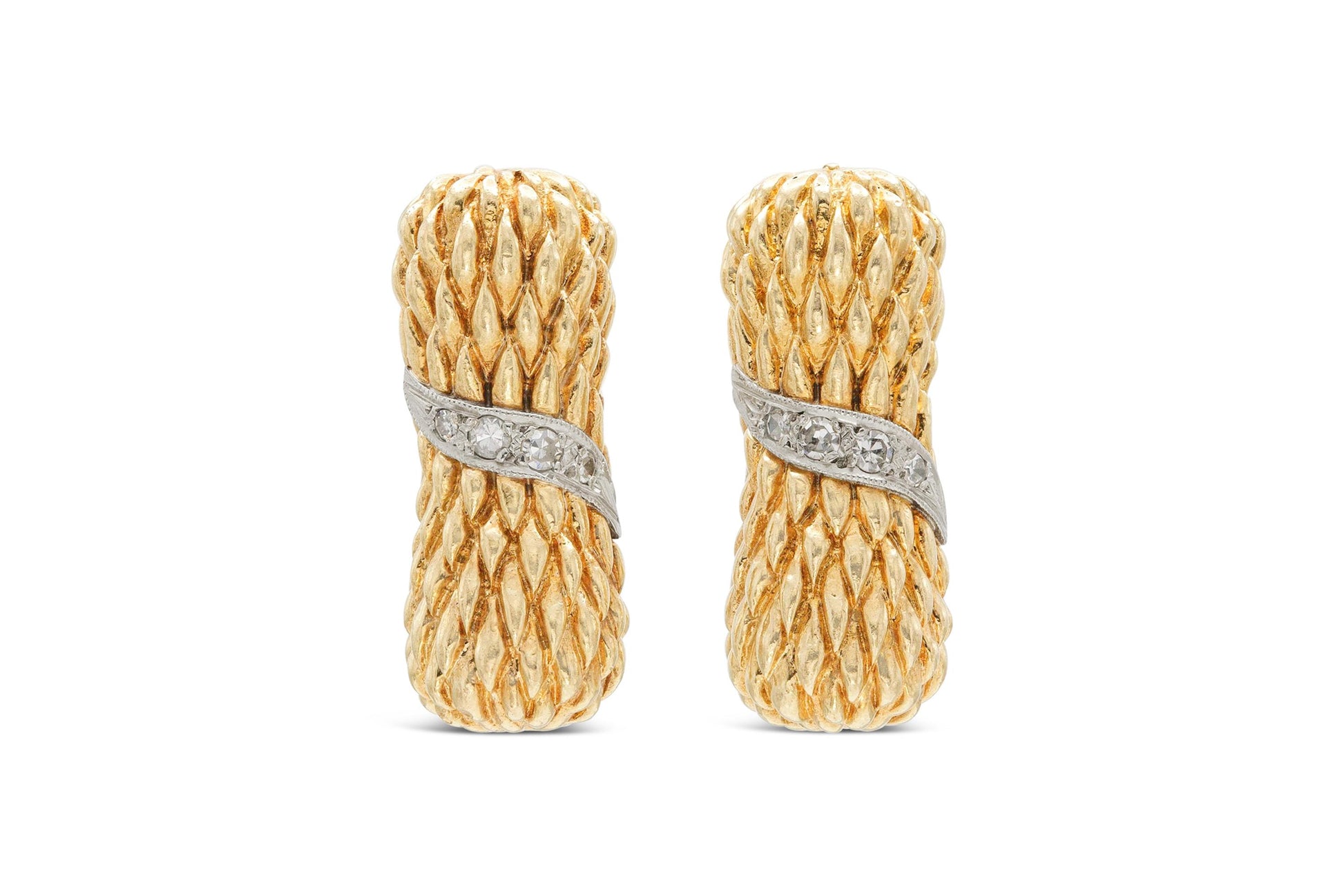 Vintage 1940s Retro Textured Earrings with Diamonds