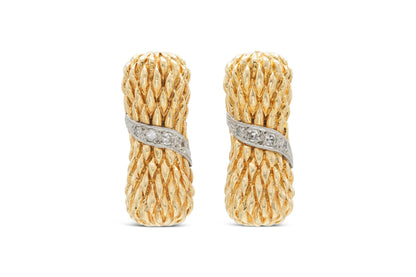 Vintage 1940s Retro Textured Earrings with Diamonds