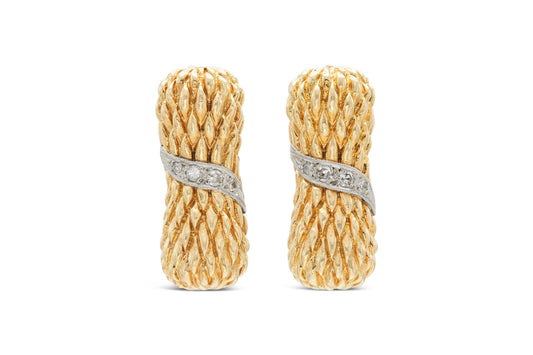 Vintage 1940s Retro Textured Earrings with Diamonds