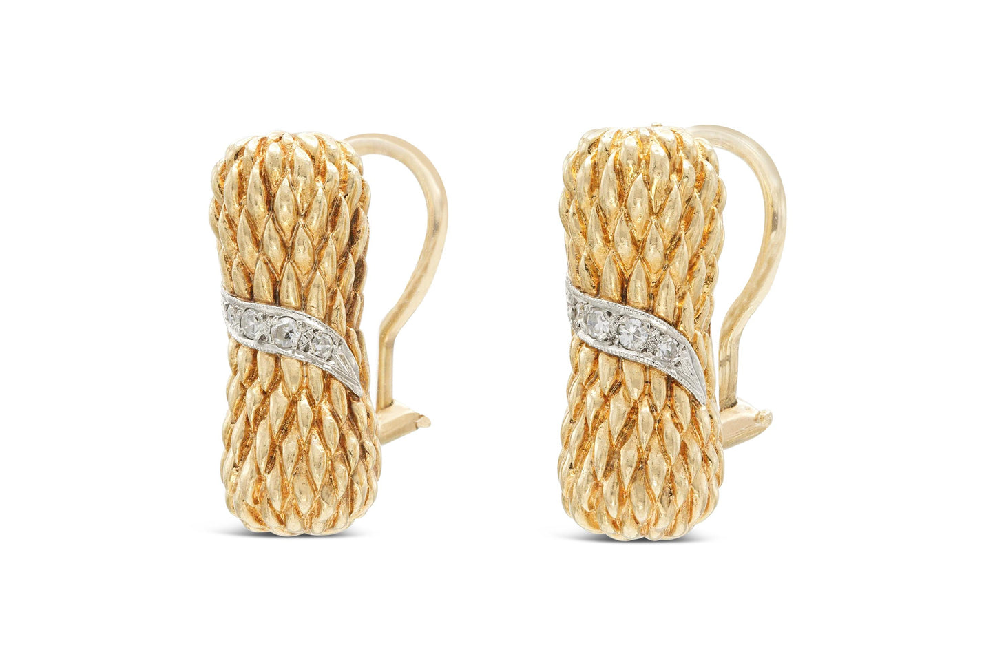 Vintage 1940s Retro Textured Earrings with Diamonds