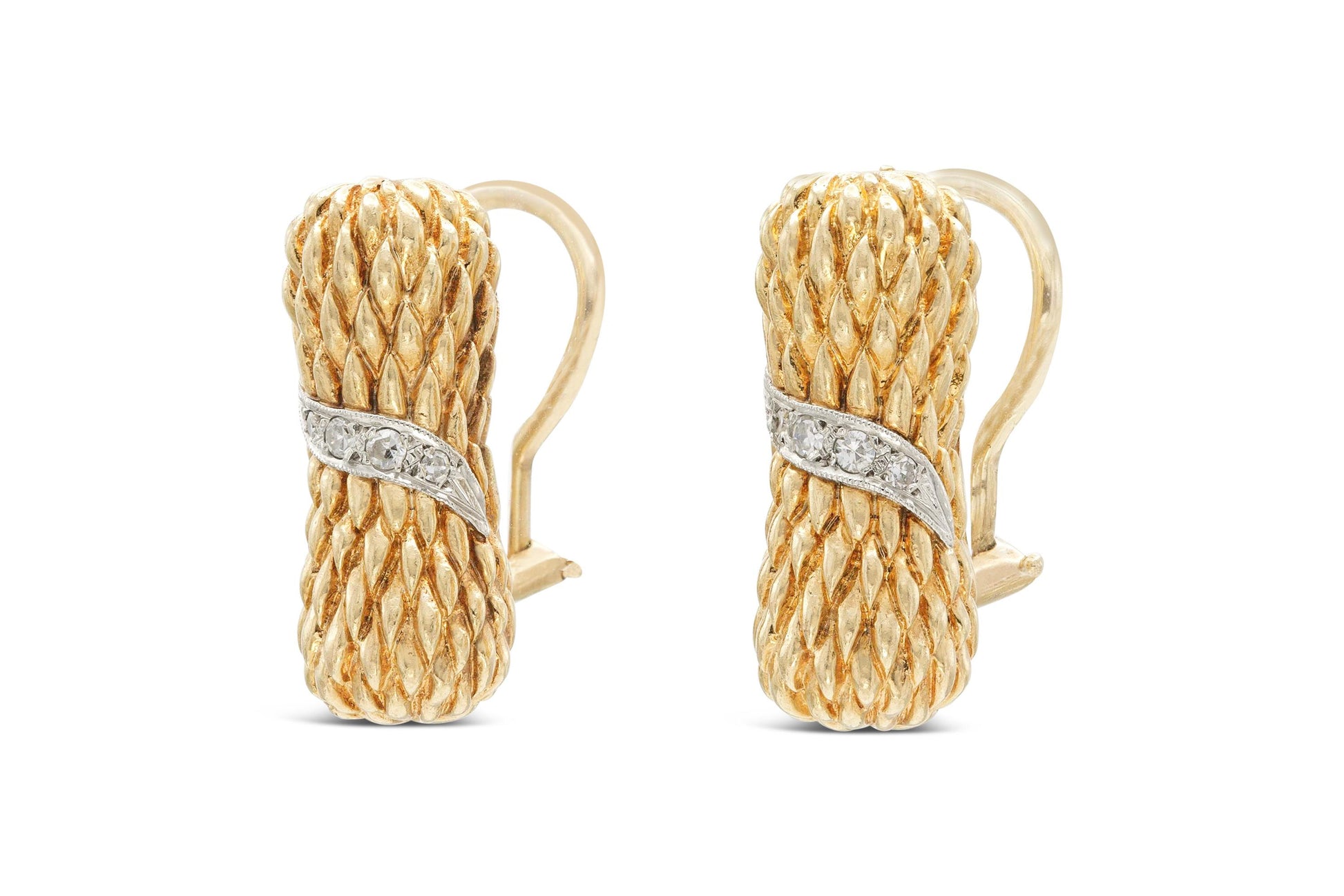 Vintage 1940s Retro Textured Earrings with Diamonds